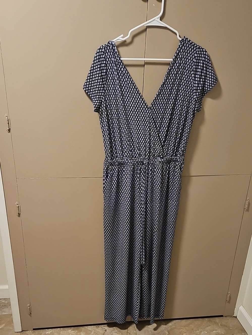 Kaileigh Navy & White Geometric Jumpsuit